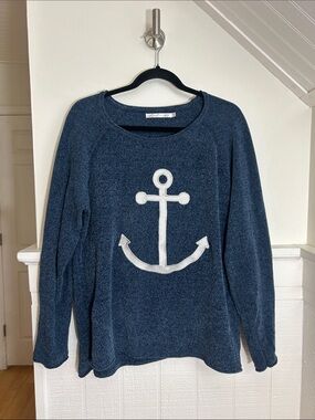 Lulu-B Navy Blue Anchor Design Chenille Sweater size Large